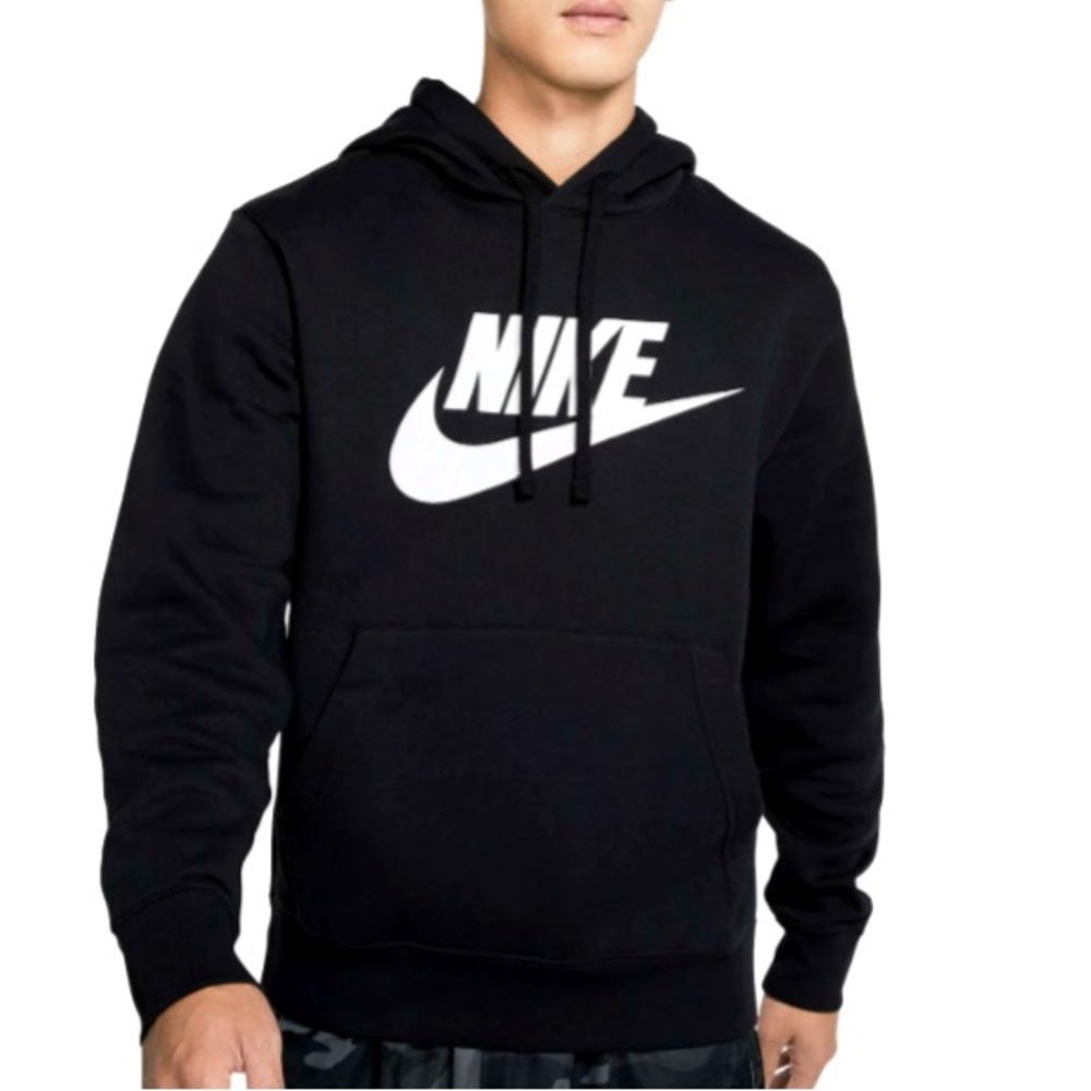 Nike Club Hoodie Black Big Logo Size XL Used Condition. Small rip near chest are